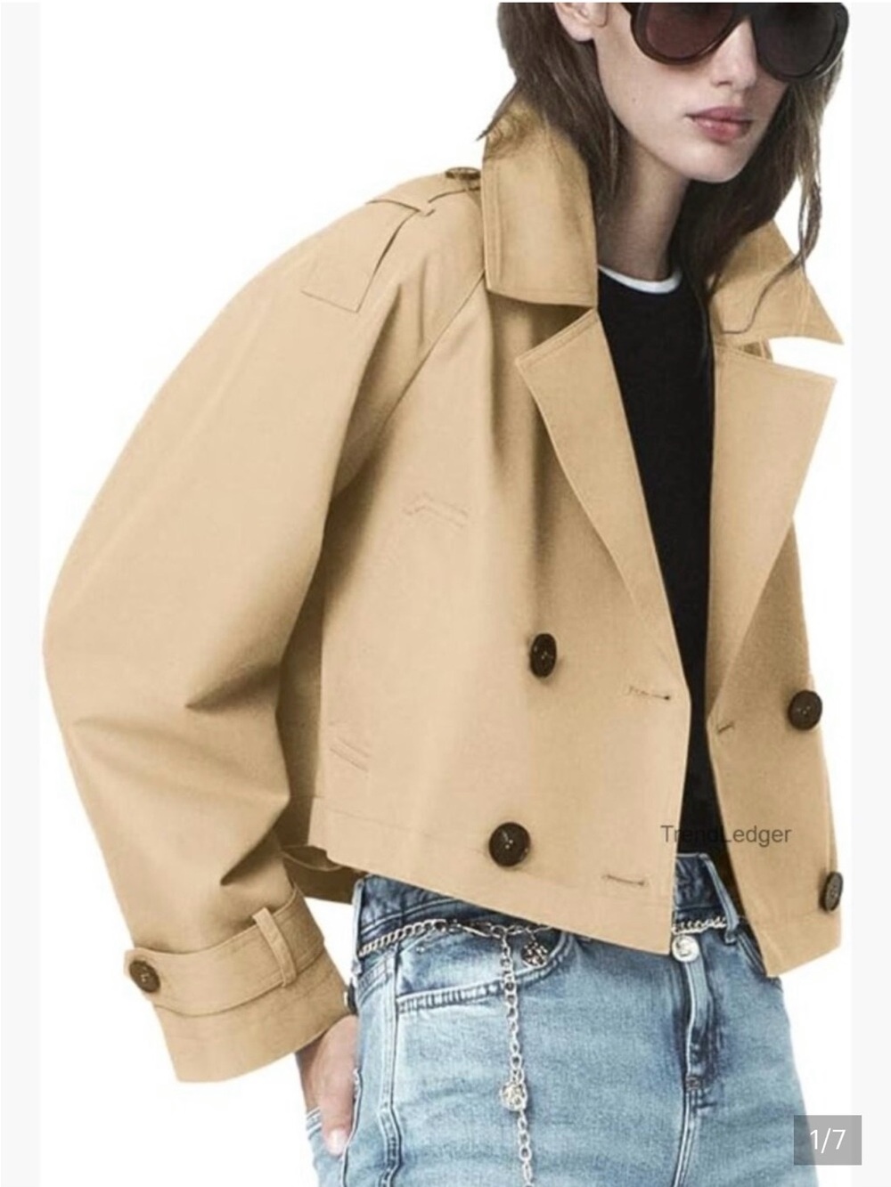 Banana Republic Cropped Tan Double-Breasted Trench Coat - Picture 4 of 11